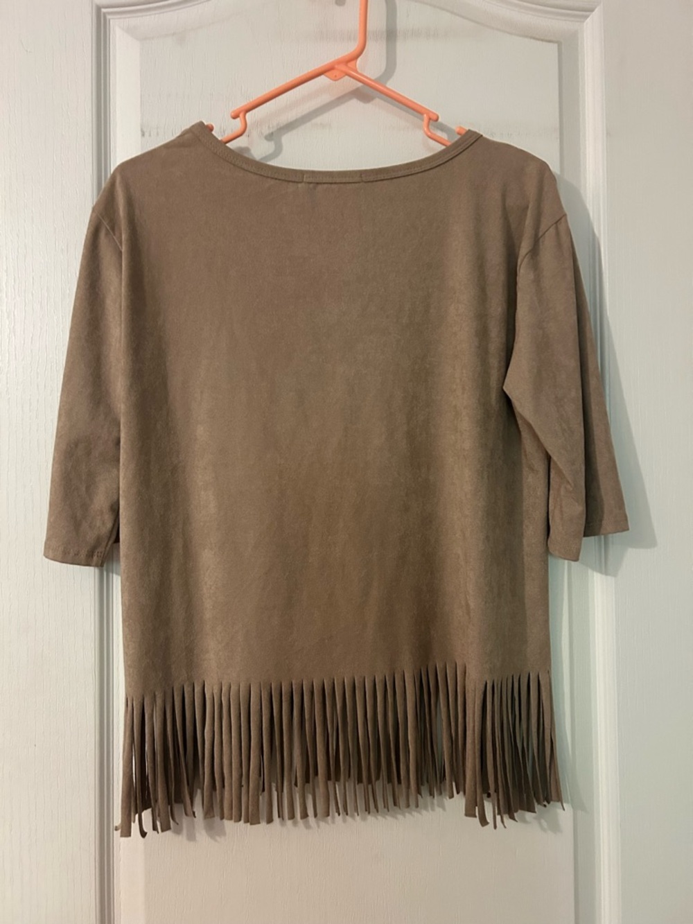 Suede Fringe Tribal-Print Tunic Top - Brown - Picture 4 of 6